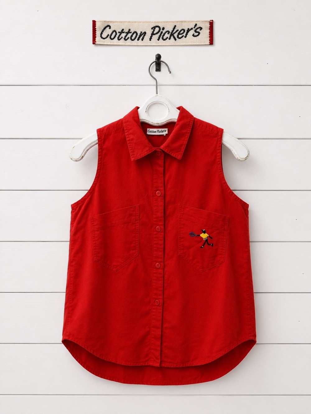 Vintage Cotton Pickers Sleeveless Button-Up Shirt – Red – Women’s Medium